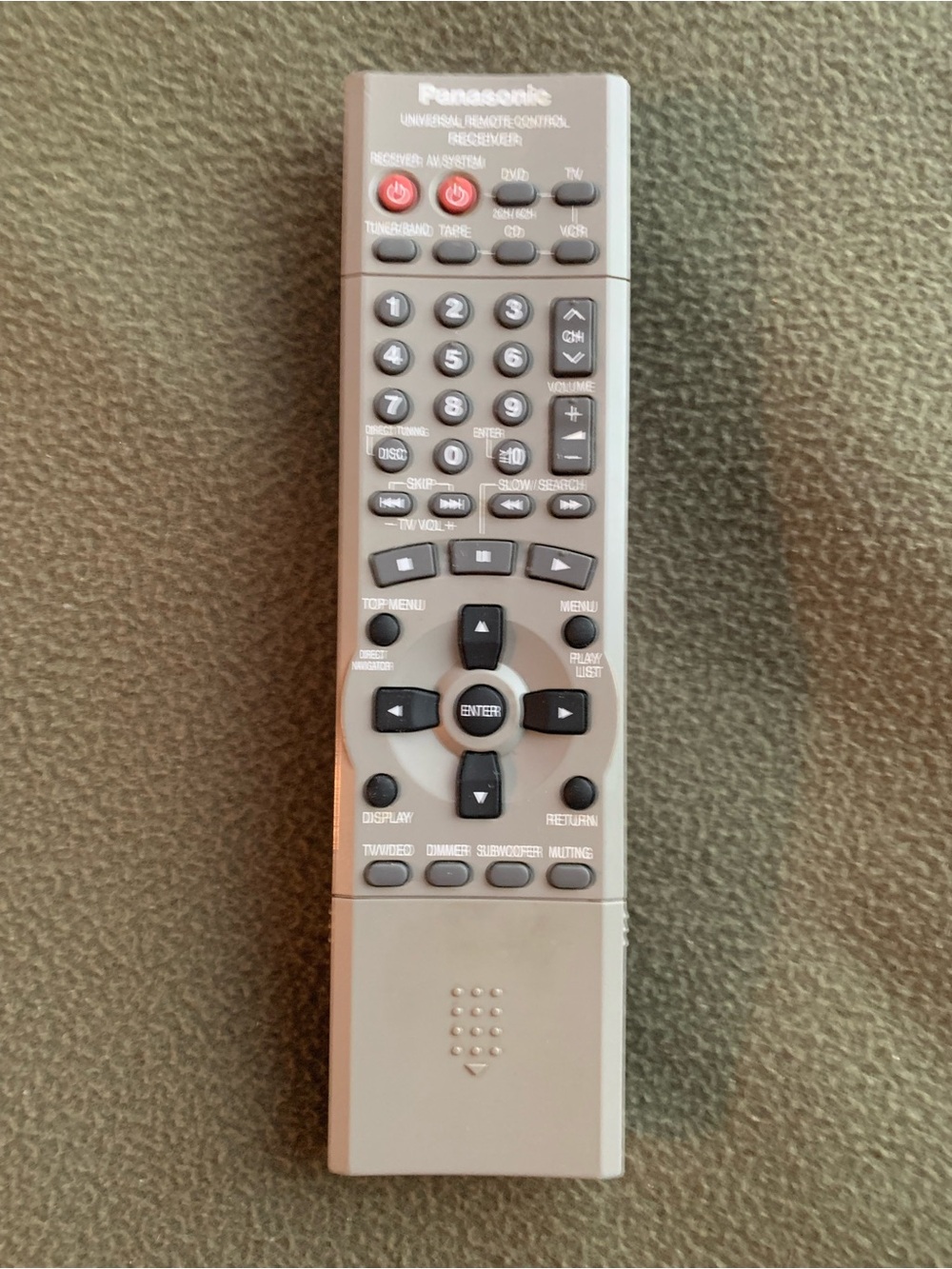 Panasonic wireless remote control. Model EUR7627X20. Gray
